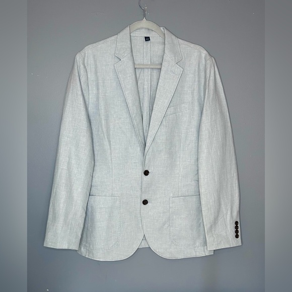 J Crew Thompson Blazer Suit Jacket Mens 38R Light Blue Linen Cotton Two Button